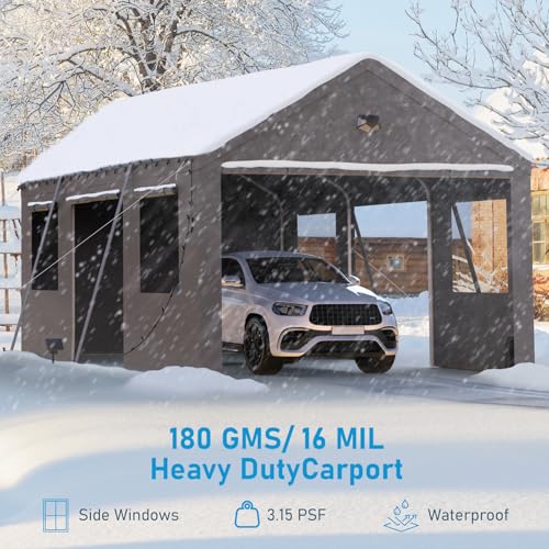 Benass Carports Canopy Heavy Duty, Portable Garage with Sidewalls and Side Doors (12x20, Grey)