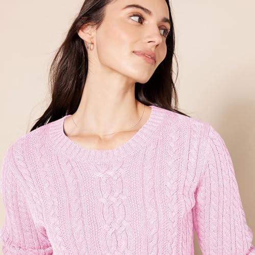 Image of Amazon Essentials Women's Regular Fit Soft Cotton Cable Knit Ribbed Crewneck Sweater (Available in Plus Size)