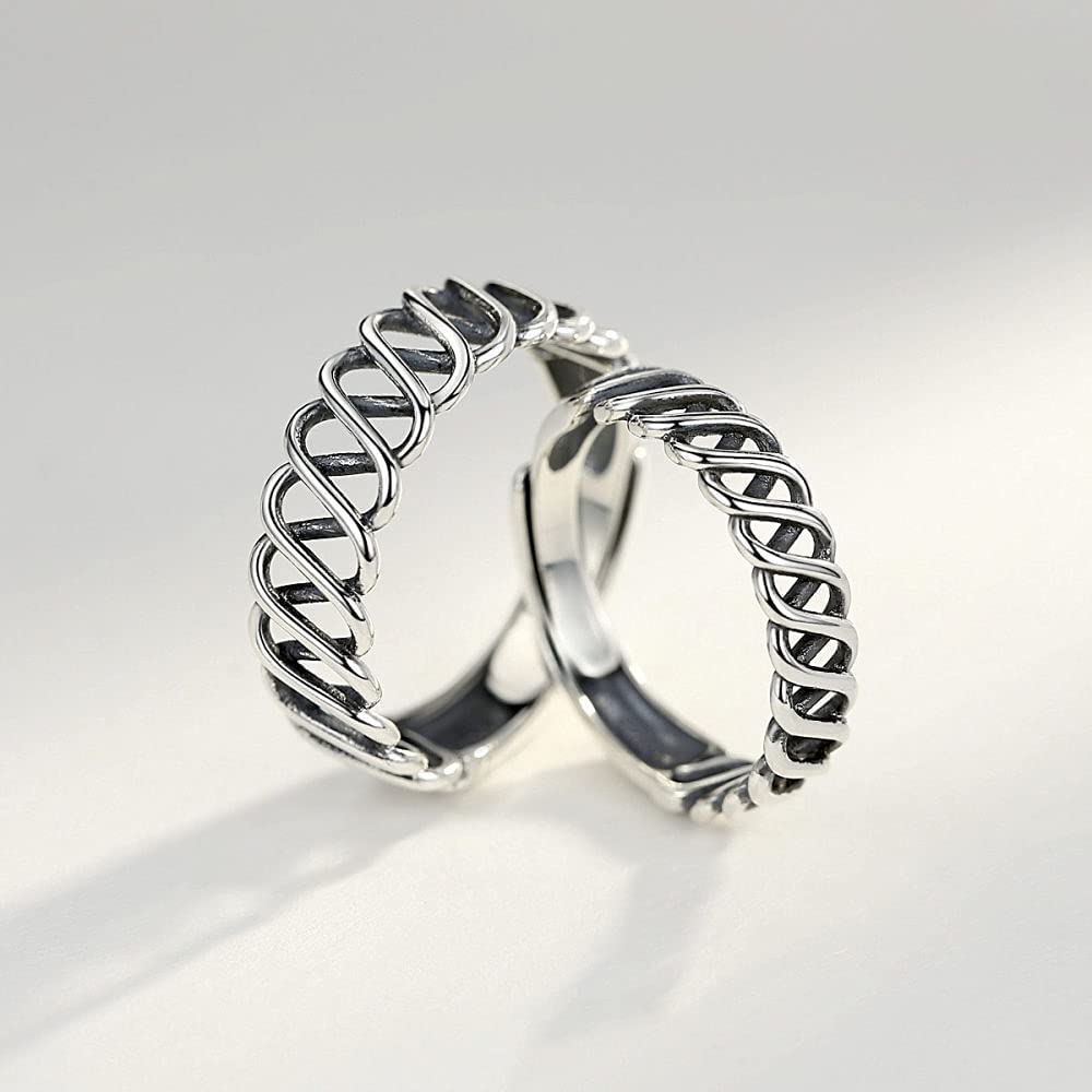 Anello per Coppia Regolabile S925 - Anello per Dito Aperto e Vuoto con Intreccio in Rete retrò, Vecchio Anello impilabile Vintage, Regali economici per Ragazze La
