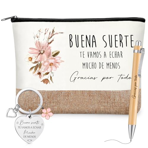 Xuniea 3 Peças Presentes de Despedida para Colega Companheira de Trabalho Empregada Mulher Necessaire de Maquilhagem Saco de Cosméticos Caneta Obrigada por Tudo Porta-chaves Presente de Agradecimento