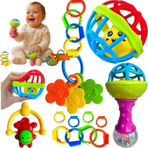 Kit Chocalho para Bebê 8 Peças Brinquedo Educativo Sensorial Mord...