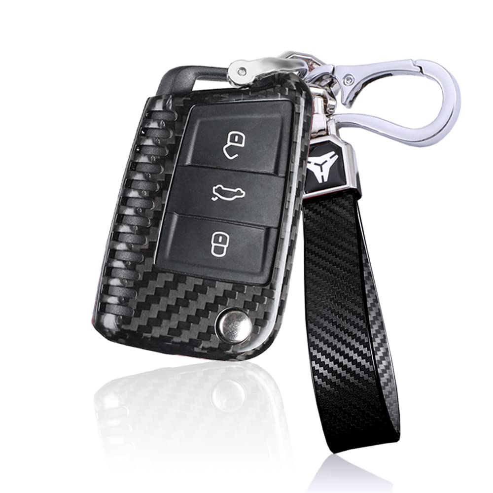 ontto Funda para llave de coche de fibra de carbono adecuada para VW Golf 7 MK7 Polo Seat Ibiza Leon FR Ateca Skoda Octavia Fabia funda protectora para llavero funda para llave negro (ventilación) B