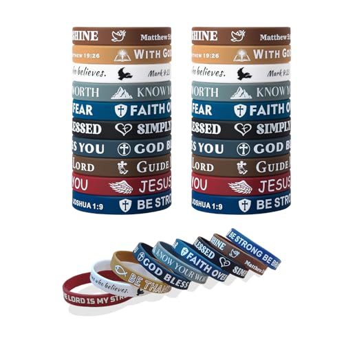 MSINMINW 20 pulseiras cristãs versos da Bíblia pulseiras motivacionais pulseiras religiosas de silicone de borracha com frases inspiradoras Jesus pulseira para presente cristão