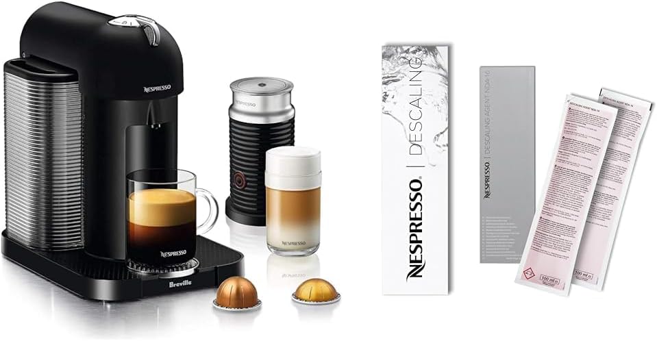 Nespresso Vertuo Coffee and Espresso Maker by Breville, Matte Black with Aeroccino Milk Frother Descaling Kit