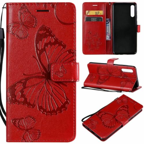Coque Samsung Galaxy A13 4G rouge étui cuir portefeuille magnétique