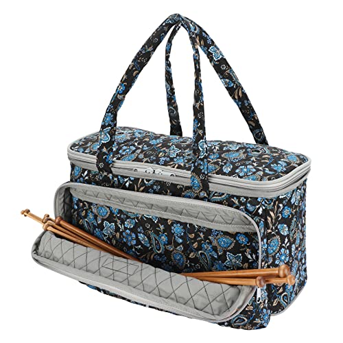 Image of Yarn Bag-Large Size-Yarn Storage Organizer with Grommets-Portable Crochet Bag for Yarn Skeins-Crochet Hooks-Knitting Needles -Other Accessories (Paisley-Purple)