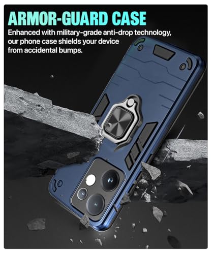 Image of WOW IMAGINE Shock Proof Back Case Mobile Cover for Vivo V60 5G | V60e 5G | Vivo T4 Pro 5G | Back Cover Case (Tough Armor | Hybrid PC + TPU | Ring Holder & in-Built Kickstand | Blue)
