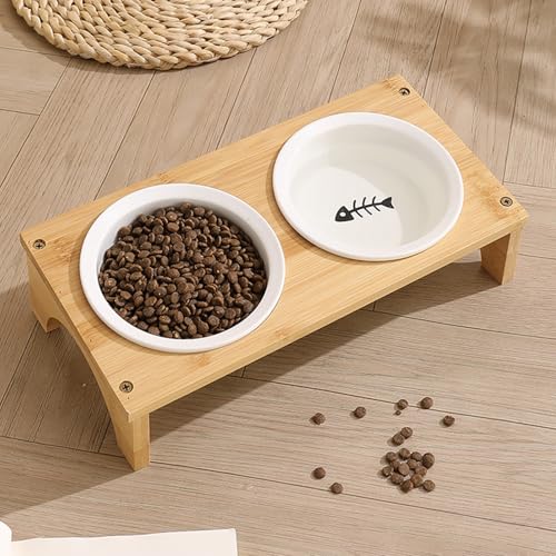 Bols surélevés pour chats avec base en bois antidérapante - 4