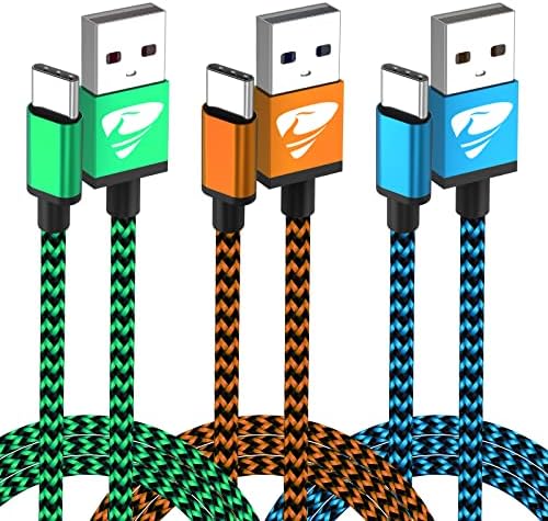 Aioneus 3Pack 6ft USB C Cable 3A Fast Charge, USB A to Type C Charger Cord Braided Charging for Samsung Galaxy A03s A02s S22 S21 S20 S10 S9 A11 A12 A13 A20 A21 A32 A50 A51 A53 A10e S10e, Moto G7, LG