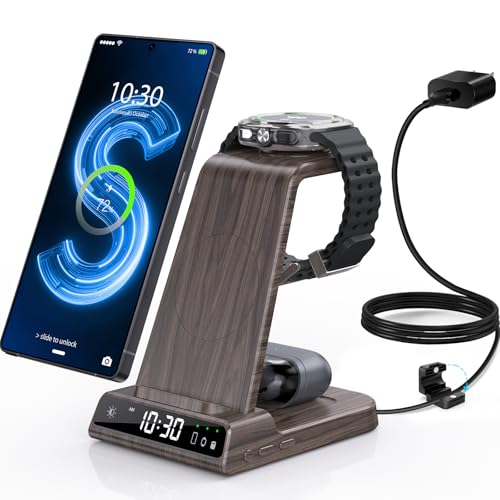 Image of Wireless Charger for Samsung S25 with Clock 3 in 1 Android Charging Station | Charging Station for Galaxy S25 Ultra,Z Flip 7,Fold,Galaxy Bud,Watch Charger for Galaxy Watch 8,7,6,5Pro, Nightstand Charger