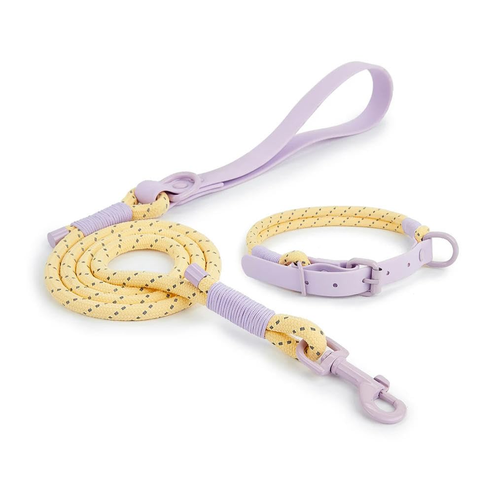 Ensemble collier et laisse pour chien fait à la main en nylon réfléchissant rose