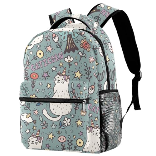 Sac à dos école grand compartiment à motif chat licorne