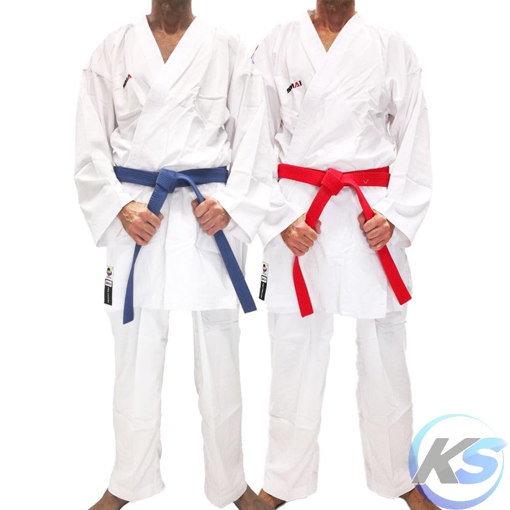 SMAI KarateGi Pro Fighter WKF Kumite Kit 2 Giacche Rosso/Blu e 1 Pantalone