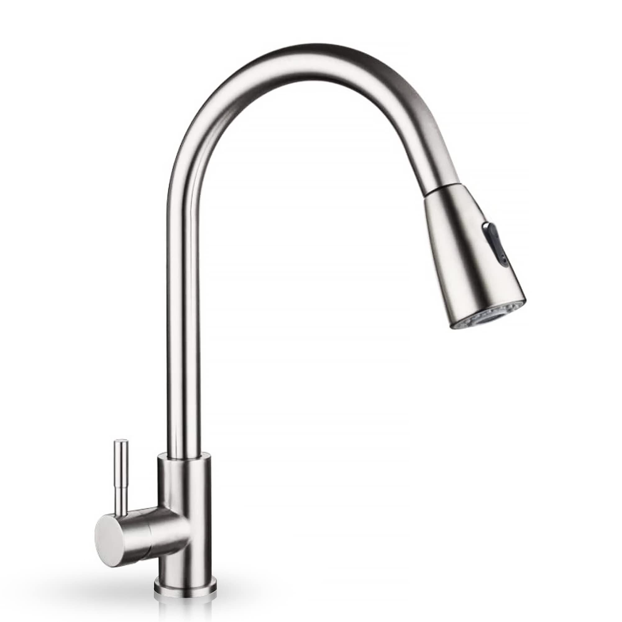 Kitchen Faucets with Pull down Sprayer, Single Handle Kitchen Faucet, 360° Stainless Kitchen Sprayer with 2 Spraying Modes, Kitchen Sink Tap (Silver)