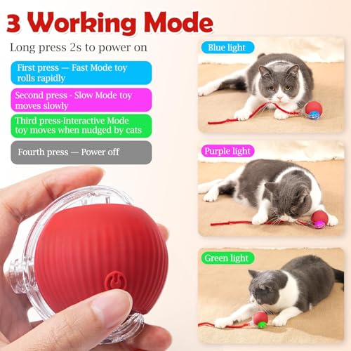 BELOXY Toy Intelligent Funny 360 Degree Rotatable Toys Rechargeable Rotating Ball with LED Light, Chasing Toy Automatic Rotating Smart Obstacle Avoiding (RED) - Image 5