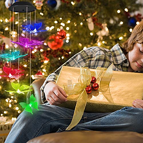 Butterfly Wind Chimes For Outside, Gifts For Mom Solar Wind Chimes Hanging Changing Colors Lights Solar Wind Chime Birthday Gifts For Her Women Grandma Gardening Patio Party Decor #TOP2