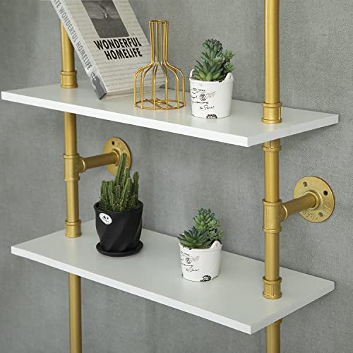 Ziothum 6 Tier Gold Bookshelf, White And Gold Shelves, Modern Shelves Shelf Bookcase Metal Mid Century Open Industrial Wall Mount Accents Decor Retail Shelving Vertical For Living Room #TOP5