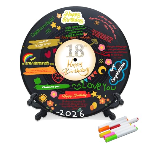 Image of Vinyl Record Sweet 18 Birthday Decorations 11.6 inchX11.6 inch, 18th birthday decorations Party Favor Sign Poster, 18th Birthday Guest Book Alternative, Great Sweet 18 Gifts for Girls or Boys (18 Years Old)