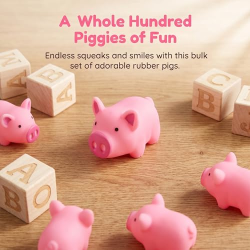 Image of Goaste 100 Pieces Mini Rubber Pigs Bulk, Pink Bathtub Piggy Set, Cute Floating Squeaky Piggies, Tiny Float Squeak Pig for Shower, Birthday Party, Halloween, Class Carnival Prizes