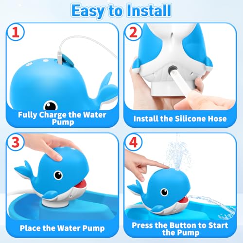 Image of Infowush Water Table Pump, Whale Rechargeable Water Pump for Water Table with Sprinkler, 3.5 Hours Non-Stop Fun Summer Outdoor Water Toys Outside Water Play Table Accessories for Kids Toddlers, Blue