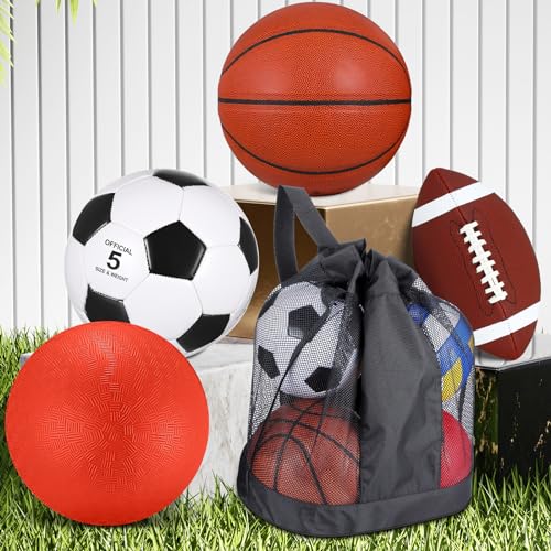 Lenwen 4 Pcs Sports Balls Set, Include Official Size Basketball Soccer Football Playground Ball Pump Equipment Bag for Teen Adult Christmas Ball Gifts - Image 5