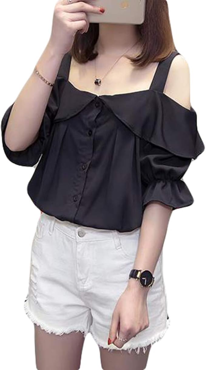 Amazon Qyyブラウス レディース 半袖 シャツ オフショルダー カットソー ゆったり トップス ファッション肩出し 夏 大きいサイズ シャツ ブラウス 通販