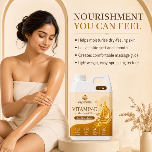 Image of Vitamin E Body Massage Oil 30,000 IU - Nourishing Oil for Dry Skin, Stretch Marks, Skin Glow & Full Body Care | 1Ltr