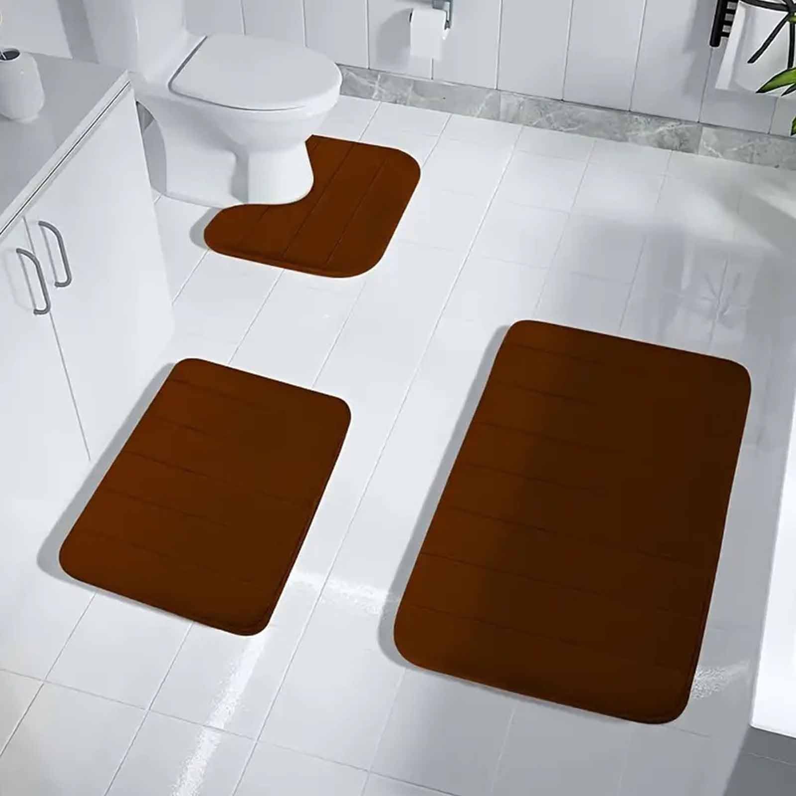 Set Di 3 Tappetini Da Bagno Morbidi E Antiscivolo - Confortevoli E Facili Da Lavare
