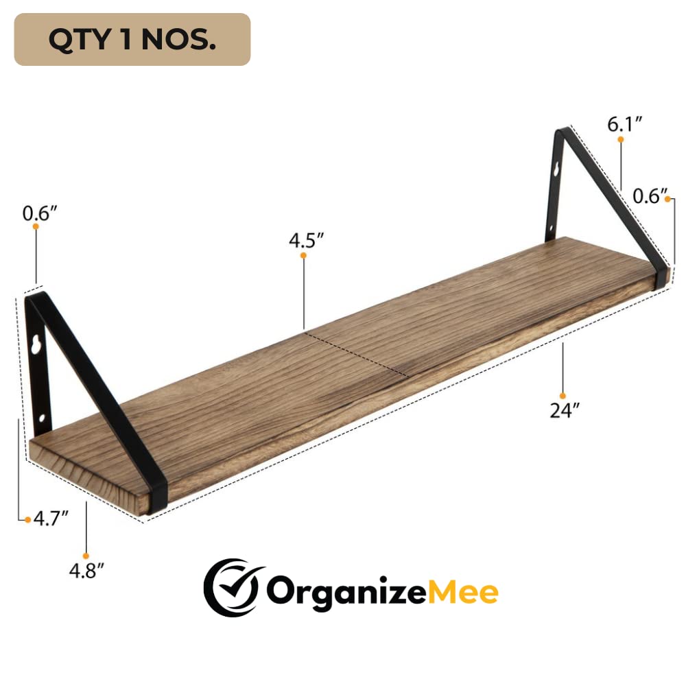 OrganizeMee Wooden Decorative Corner Shelves for Living Room,Best Floating Shelf for wall, with Metal Brackets Suitable for Kitchen, Living Room, Bedroom wall Decor (24" x 4.5" Walnut Brown Set of 1) 4