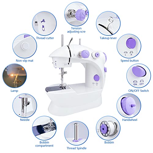 Machine à coudre multifonction avec table d'extension et kit d'accessoires