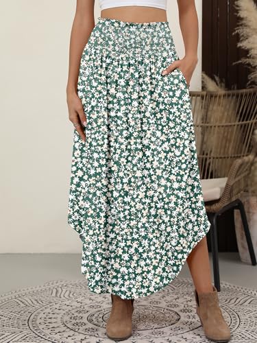 Image of ANRABESS Women's Maxi Skirts Summer Boho Floral High Waisted Flowy Swing Pleated Beach Long Skirt with Pockets