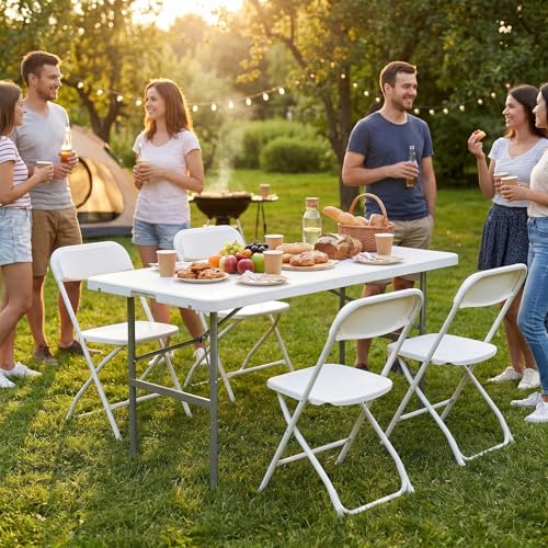image for Sweetcrispy 4 FT Folding Picnic Table Easy to Fold and Store, Foldable