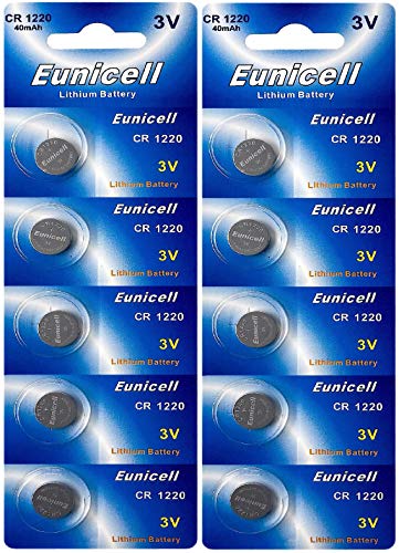 Eunicell 10 Pilas de botón CR1220 de Litio de 3 V (2 blísteres de 5 Pilas),