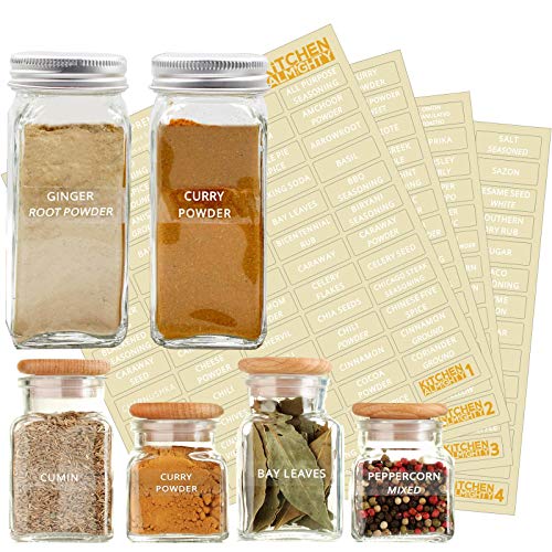 271 Labels: 242 Spice/Herb Names + 29 Blank Labels | Upgraded Thicker Labels & Backing Paper| Alphabetized Spice Label System by KITCHEN ALMIGHTY | Clear Round Corner PET Sticker and White Letters