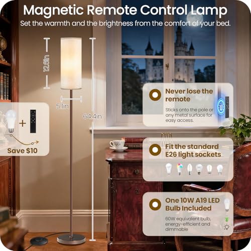 Image of Dimmable Floor Lamps for Living Room with Remote and Foot Switch, 64.4 inch Modern Standing Tall Lamp, Corner Lamp for Bedroom, Office, Bulb Included, 3000K-6500K, Beige and Brown VW06LD05W1