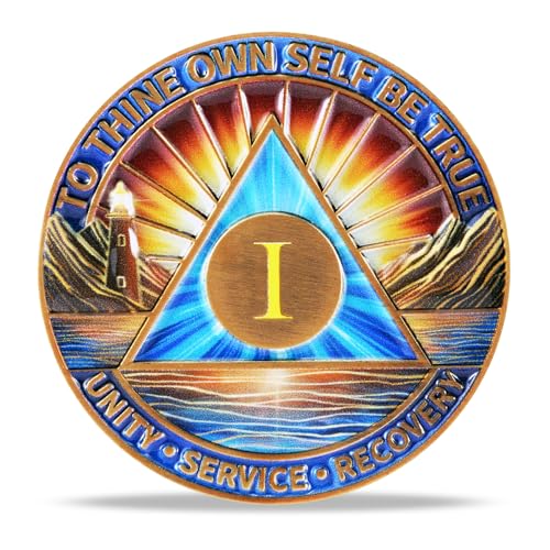 1 Year Sunset Lighthouse Sobriety Coin – Guiding Light NA Medallion – Spiritual Token for Recovery & Clean Time – Empowering NA AA Chips – Gift for Men & Women