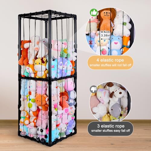 Image of FIOBEE Stuffed Animals Storage Zoo Thicken PVC Tube Toy Storage Organizer with Elastic Band Large Stuffed Animals Holder for Nursery Playroom Bedroom Room Furniture Plush Storage, Black
