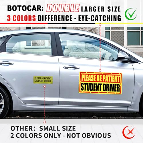 Image of Student Driver Car Magnet, 4 Pack Super Large Please Be Patient Student Driver Signs for Car, Reflective New Driver Vehicle Bumper Magnetic Sticker, Novice Driver Safety Warning Sign, 12x6in