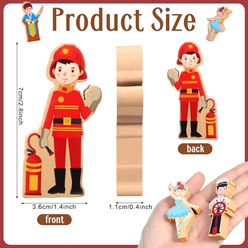 Image of Blosssound Wooden Toys Set for Preschool Classroom - Multicultural Career People Blocks Educational Wooden Play for Kids Learning Toys Play Games Activity Supplies (30 Pcs,Community Helpers)