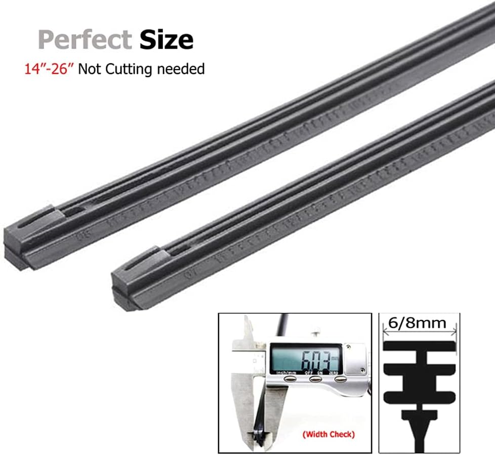 OEM Quality 2Pc No Cutting Car Metal Wiper Blade Refill 6mm 14" 16" 22" 24" 26" Windshield Windscreen Wiper Refills Replacement Rubber Perfect fit for windshields (Size : 2Pcs 6mm 22 inches)