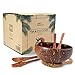 Umweltfreundliche Müslischalen Kokosnussschalen 2er Set mit Besteck echter Kokosnuss | Handgemacht vegan poliert | Plastikfrei | Müslischale | Acai Bowl | Bio Deko Schale