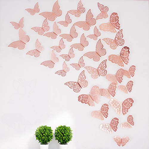 3D Rose Gold Paper Butterfly Banner Hanging Decorative Garland Removable Wall Decals Murals for Wedding/Baby Shower/Birthday/Living Room