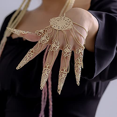 Octwine 1 pcs Ancient Queen Bracelet with Finger Nails Tip Claw Belly Dance Hand Chain Indian Dainty Costume Finger Nails Bracelet for Women2