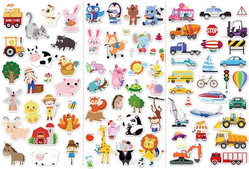 Window Clings Stickers for Kids Window Gel Clings Decals Thick Gel Clings Toddlers and Adults Classroom Home Nursery Airplane Birthday Party Supplies (Farm+Transportation+Animals)