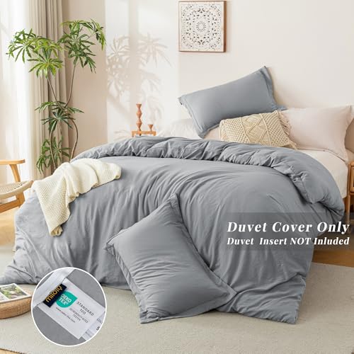Image of MILDLY Duvet Cover King Ultra Soft Comforter Cover Set 3pcs, Alloy Grey | Washed Microfiber Cotton-Like, Breathable Comfort, Hidden Zipper, Corner Ties, OEKO-TEX Certified, Fade Resistant