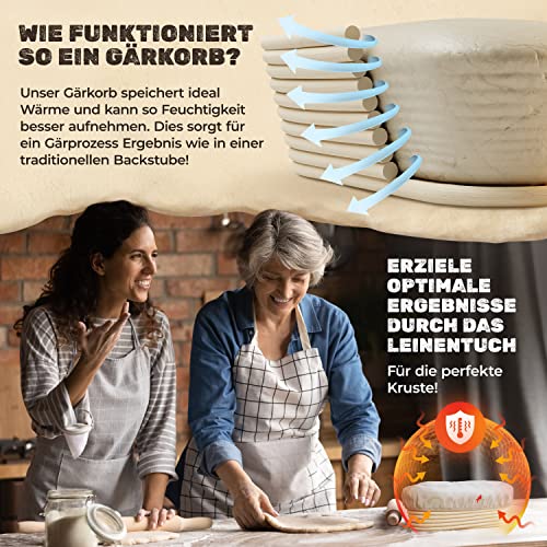 Foto von Funkenflug® Profi Gärkorb zum Brotbacken oval 28cm [NEU] - schönes Gärkörbchen mit waschbarem Leineneinsatz [inkl. köstlichen Brotrezepten] - Brotlaib wie von deinem Lieblingsbäcker - Gärkorb