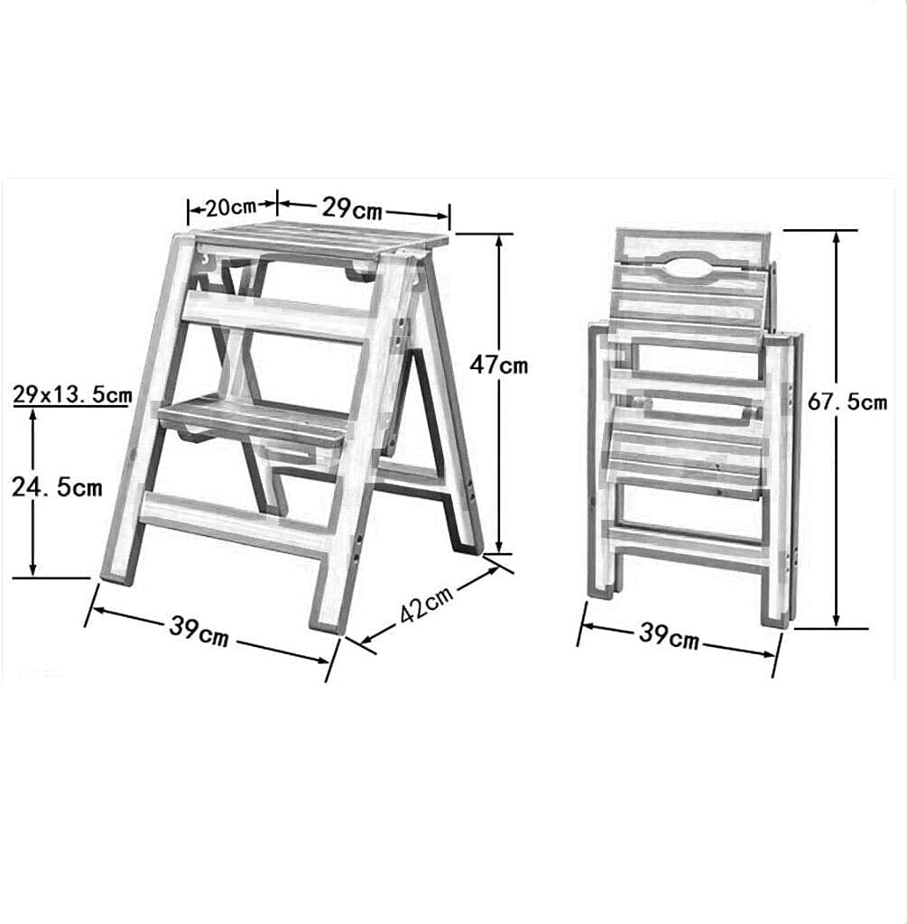 Trittschemel aus Holz, Trittschemel für den Haushalt, massiver Holz-Zweistufen-Trittleiter-Fußhocker, multifunktionaler Klappstuhl-Trittschemel