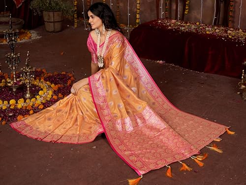 Image of Mehrang Cotton Banarasi Silk Saree for Women With Unstitched Blouse Piece