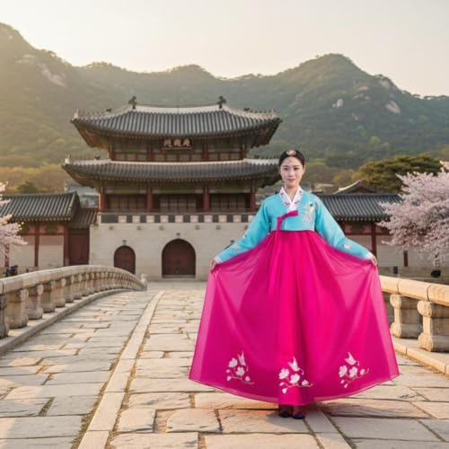 Hanbok coreano tradicional con bordado floral premium 5