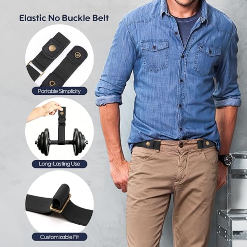 Image of WHIPPY No Buckle Stretch No Show Belt for Men 1.38 inches Wide, Buckless Invisible Elastic Belt for Jeans Pants
